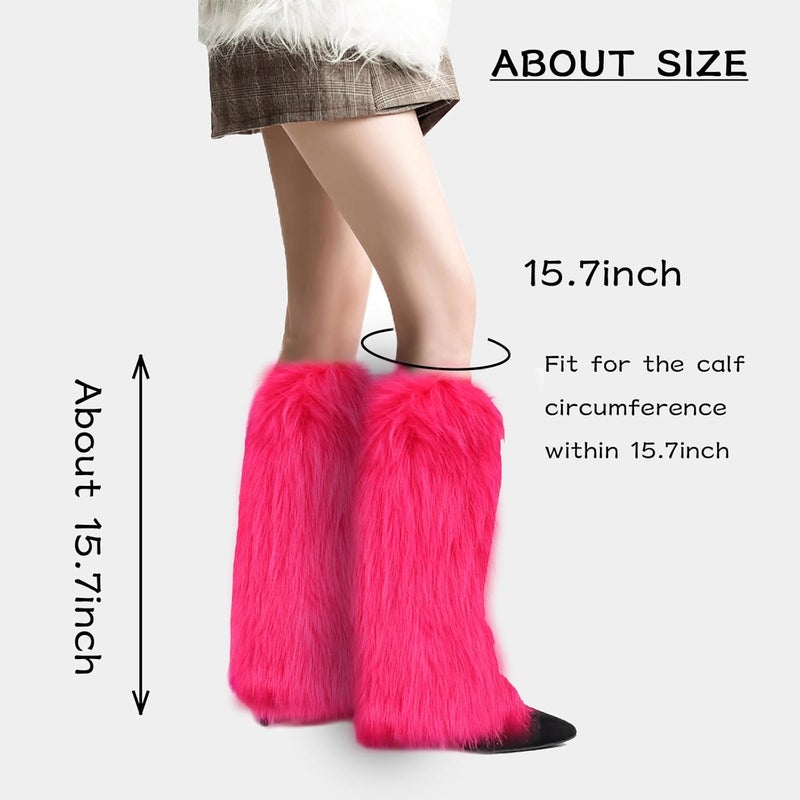 Peecabe Winter Women Faux Fur Fluffy Leg Warmers Fuzzy Long Boot Covers Furry For Christmas - Image 3